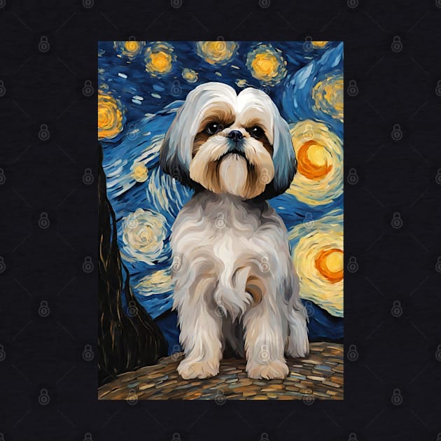 Shih Tzu Dog Breed Painting in a Van Gogh Starry Night Art Style by Art-Jiyuu